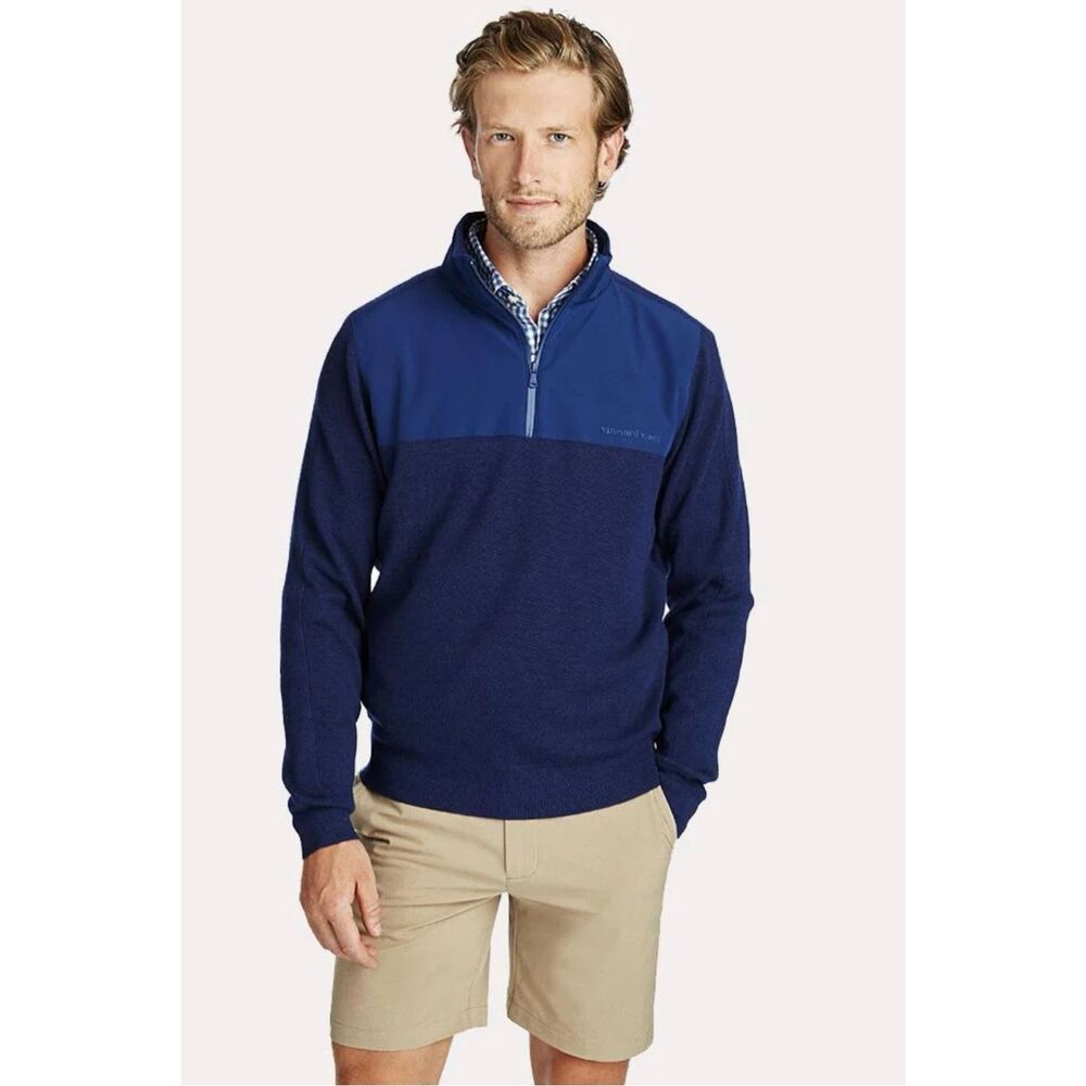 Vineyard‎ Vines Sweater Navy Blue Active 1/4 Zip Pullover Mens Size Large Wool B